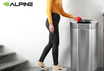Alpine Industries Stainless Steel Trash Can with Open Lid, 50 Gallon, Silver (ALP475-50)