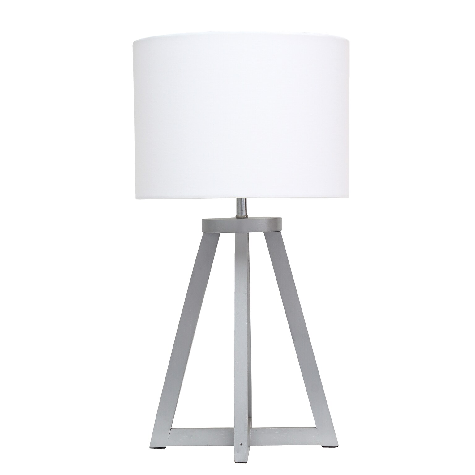 Simple Designs Interlocked Triangular Gray Wood Table Lamp with White Fabric Shade (LT1069-GYW)