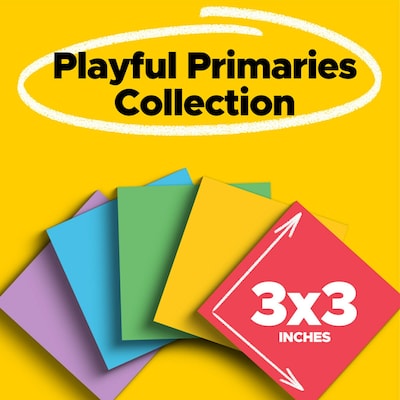 Post-it Super Sticky Notes, 3 x 3, Playful Primaries Collection, 90 Sheet/Pad, 5 Pads/Pack (654-5S