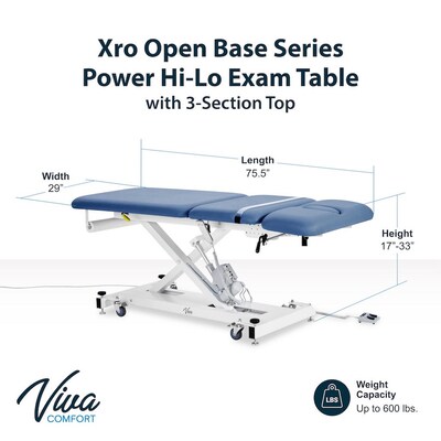 Viva Comfort XRO 3-Section Electric Height and Back Adjustable Exam Table, 600 lbs. Capacity, Blue (ADI903-21-BLU-MK)