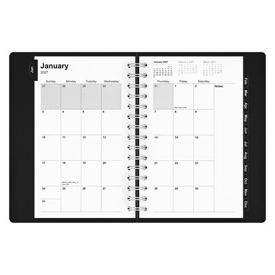 2027 Staples 5" x 8" Daily Planner, Faux Leather Cover, Black (ST63592-27)