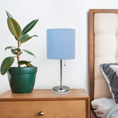 Creekwood Home Oslo 19.50" LED Table Lamp with USB Port, Brushed Steel/Blue (CWT-2012-BL)