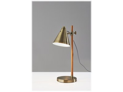 Adesso Bryn Desk Lamp, 20", Natural Rubberwood/Antique Brass (3760-12)