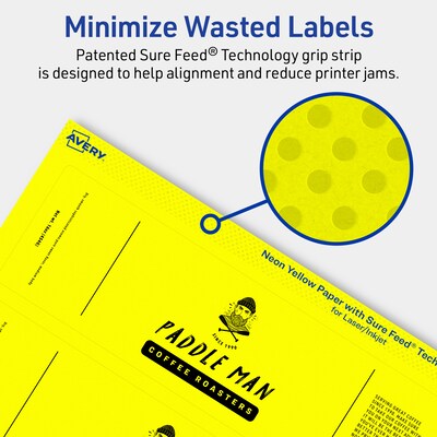Avery Laser/Inkjet Rectangle Multipurpose Labels, 2.25" x 7.75", Neon Yellow, 160/Pack (94244)