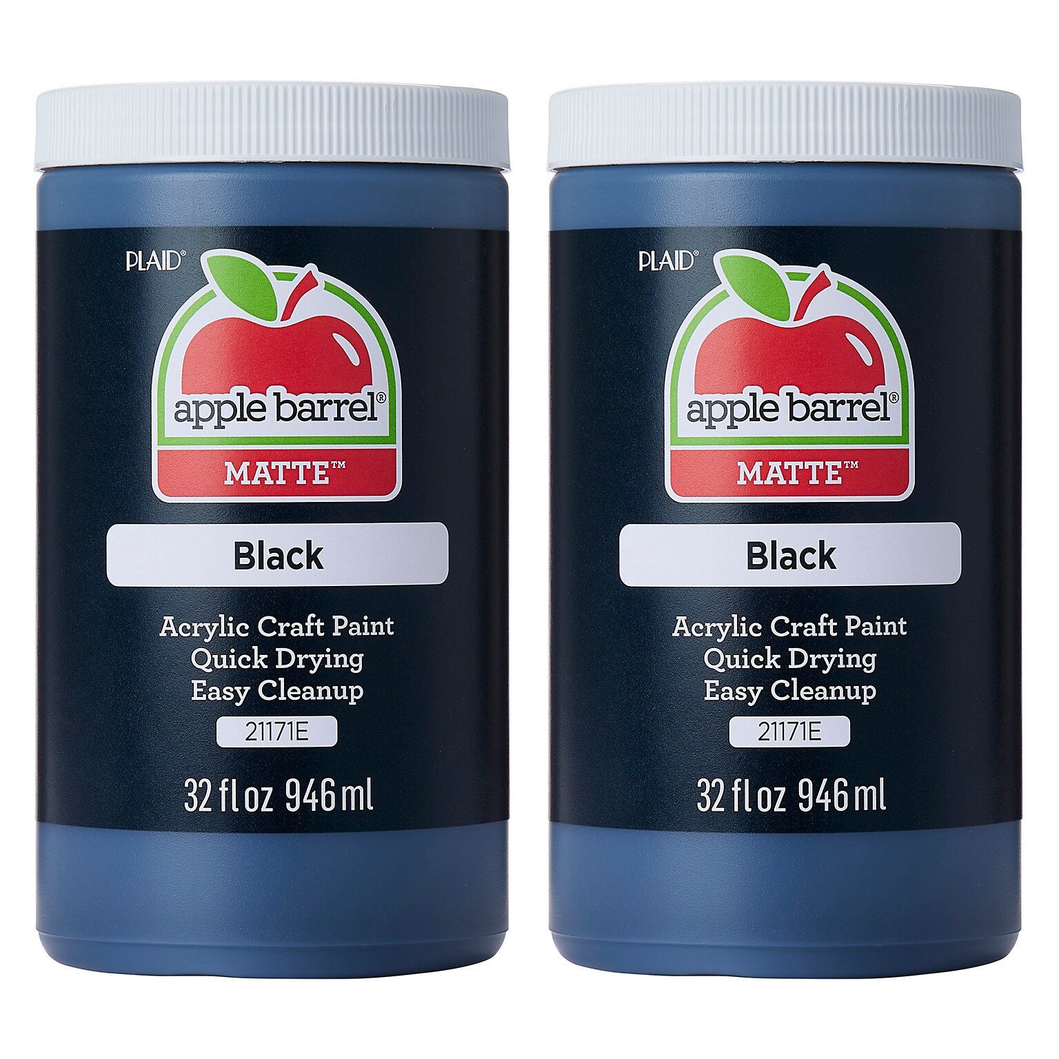 Apple Barrel Acrylic Paint Matte, 32oz., Black, 2/Pack (APP21171E-2)