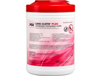 Sani-Cloth Plus Disinfecting Wipes, 160 Wipes/Canister, 12 Canisters/Carton (Q89072)