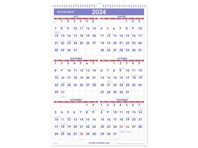 2023-2024 AT-A-GLANCE 15.5 x 22.81 Academic Monthly Wall Calendar, White/Purple/Red (AY3-28-24)