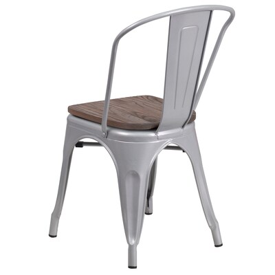 Flash Furniture Luke Contemporary Metal/Wood Stackable Dining Chair, Silver, 4/Pack (4CH31230SILW)