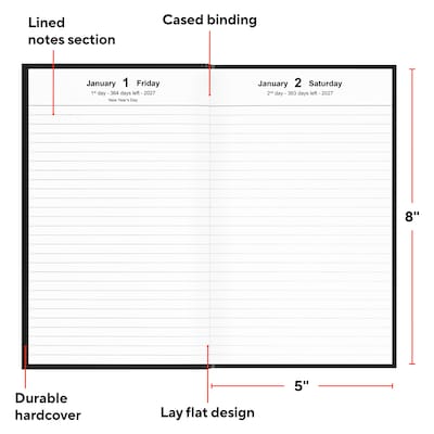 2027 Staples 5 x 8 Daily Diary Planner, Hardcover, Black (ST63597-27)