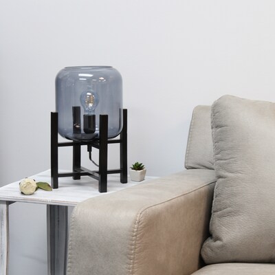 Simple Designs Black Wood Mounted Table Lamp with Smokey Glass Cylinder Shade (LT1068-SMK)