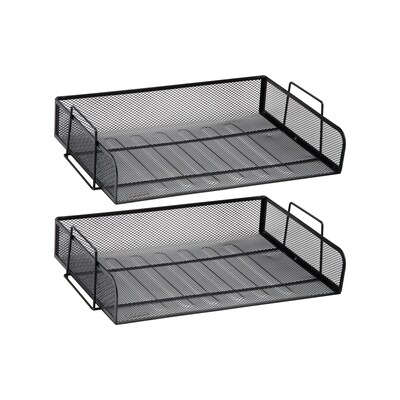 Mind Reader 2-Tier Stackable Paper Desk Tray, Metal, Black, 2/Pack (DSTACK2-BLK)