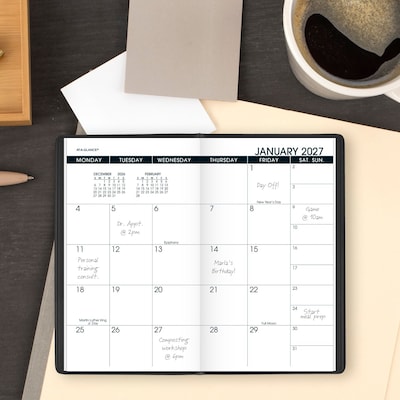 2027 AT-A-GLANCE 3.5" x 6" Monthly Planner, Faux Leather Cover, Black (70-024-05-27)