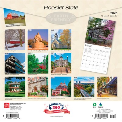 2026 BrownTrout Hoosier State Indiana Places 12 x 12 Monthly Wall Calendar (9798330703661)
