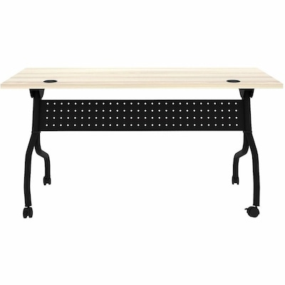 Lorell 60"W x 23.6"D Foldable Flip-Up Training Table, Melamine, With Wheels, Modern Elm/Black (LLR66376)