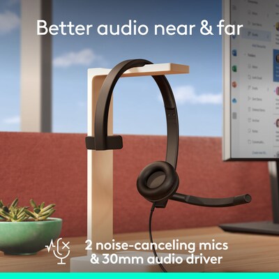 Logitech H570e USB-A Noise Canceling Mono Over-the-head Headset, MT Certified (981-001424)
