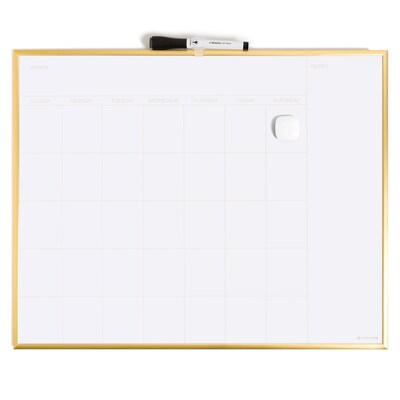 U Brands Magnetic Dry Erase Calendar Whiteboard, 20 x 16, Gold Aluminum Frame