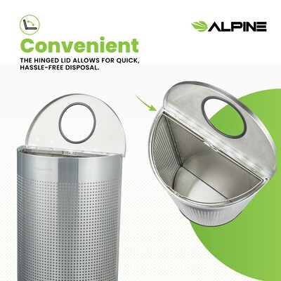 Alpine Industries Stainless Steel Trash Can, 12 Gallon, Silver (ALP438-12HR-SS)