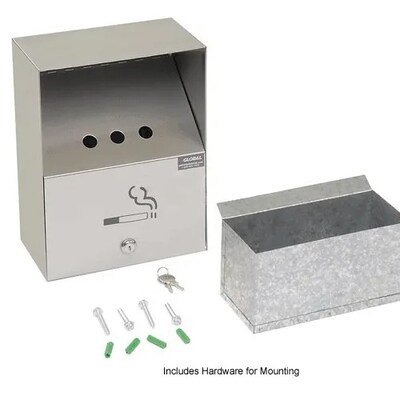Global Industrial Stainless Steel Wall Mount Outdoor Ashtray, 1 Gallon, Silver (238068)