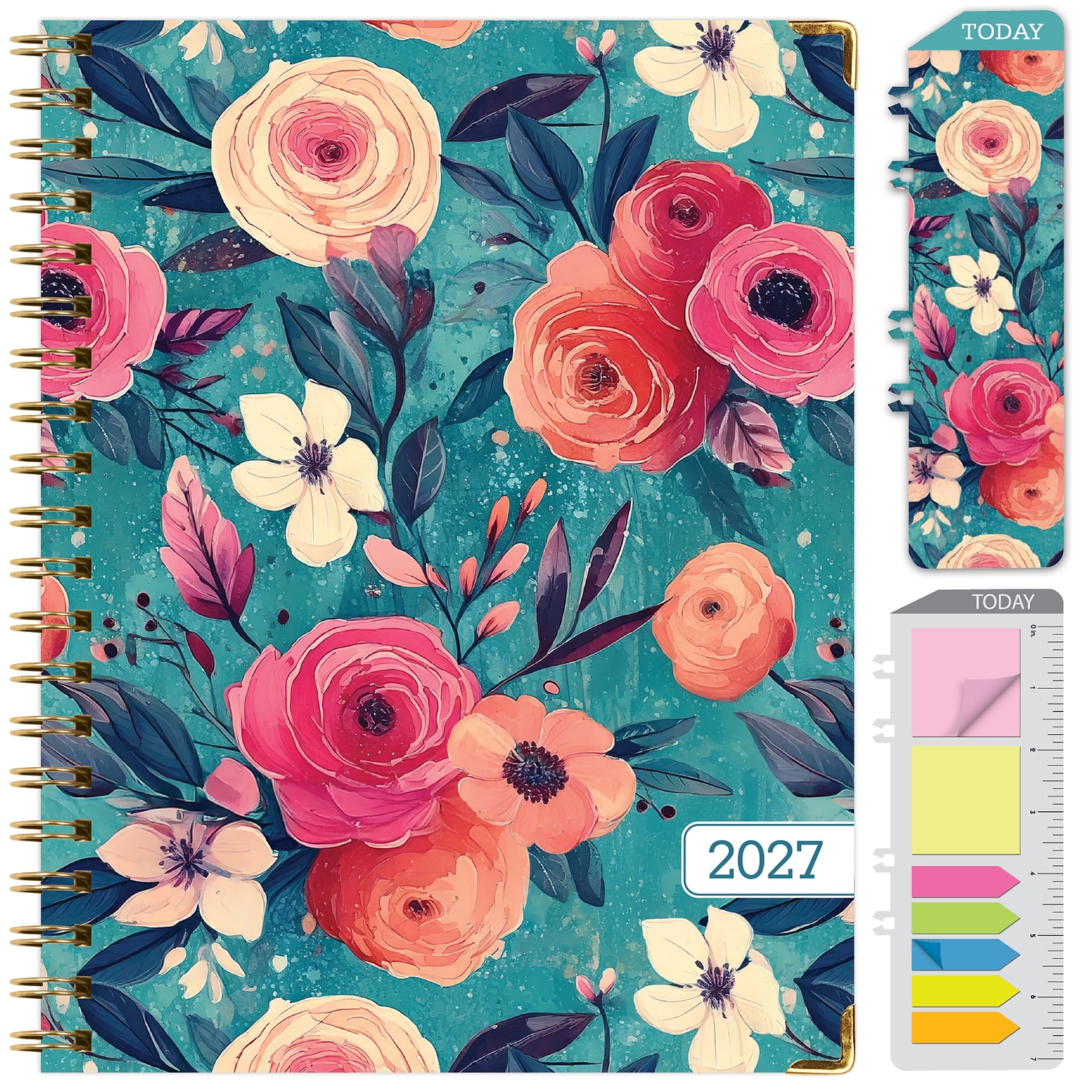 2027 Excello Brands 9 x 11 Weekly & Monthly Standard Planner, Paperboard Cover, Teal Floral (FSHN-CY27-8511-17)