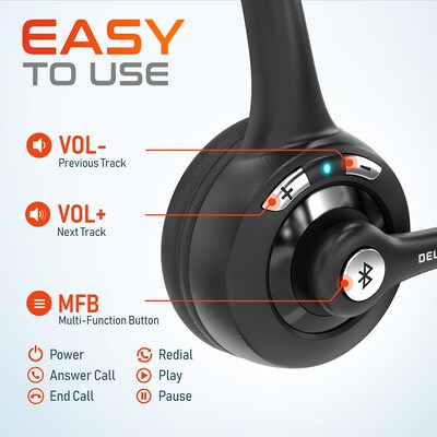 Delton 10X Wireless Noise-Canceling Bluetooth Mono On-Ear Computer Headset, Black, 2/Pack (DBTHEAD10XBTDLX2)