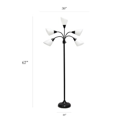 Simple Designs Medusa 67" Metal Floor Lamp with Cone Shades, Black/White (LF2006-BAW)