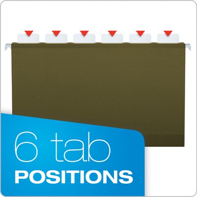 Pendaflex Ready-Tab Hanging File Folders, 6-Tab, Legal Size, Standard Green, 25/Box (PFX 42591)