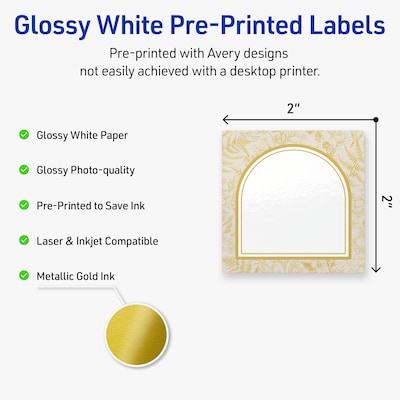 Avery Square Laser/Inkjet Multipurpose Labels, 2 x 2, White, 120/Pack (19479371054)