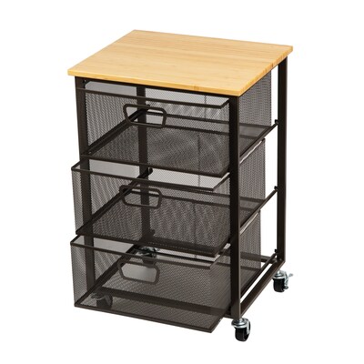 Mind Reader 3-Drawer Rolling Storage Organizer Cart with Wheels, Black (3TMESHC-BLK)
