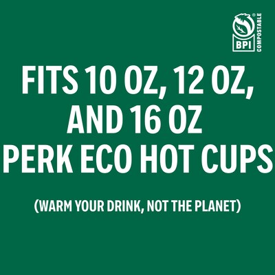 Perk™ Eco Compostable Plastic Hot Cup Lid, 10/12/16 Oz., White, 500/Carton (PK56218CT)