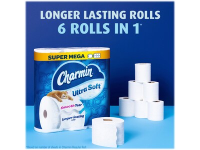 Charmin Ultra Soft Super Mega Toilet Paper, 2-Ply, White, 336 Sheets/Roll, 12 Rolls/Pack (08471)