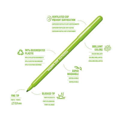 CARIOCA Joy Eco Washable Kids Markers, Fine Tip, Assorted Colors, 144/Set (CRA43465)