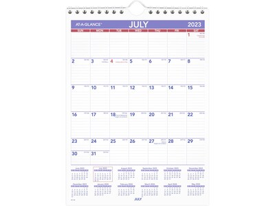 2023-2024 AT-A-GLANCE 8 x 11 Academic Monthly Wall Calendar, White/Purple/Red (AY1-28-24)