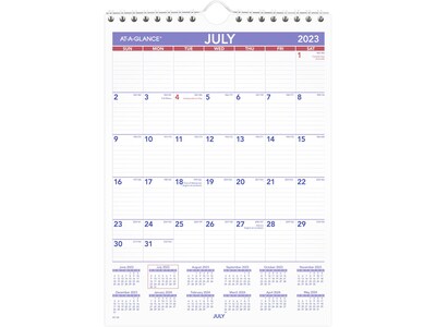 2023-2024 AT-A-GLANCE 8 x 11 Academic Monthly Wall Calendar, White/Purple/Red (AY1-28-24)