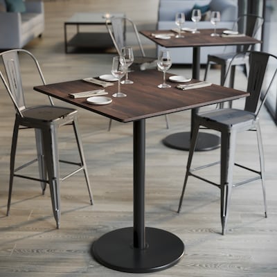Flash Furniture Acadia Square Wooden Dining Table with Round Base, 36"D x 36"W, Dark Brown/Black Base (STSQ36WBRTR24B)