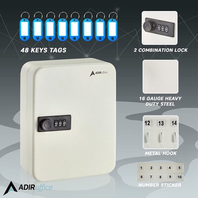 AdirOffice 30-Key Cabinet with Combination Lock and Key Tags, White (682-30-WHI-689-PKG)