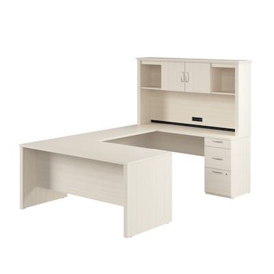 Bestar Logan 66W U or L Shaped Desk with Drawers and Hutch, White Chocolate (46410-31)