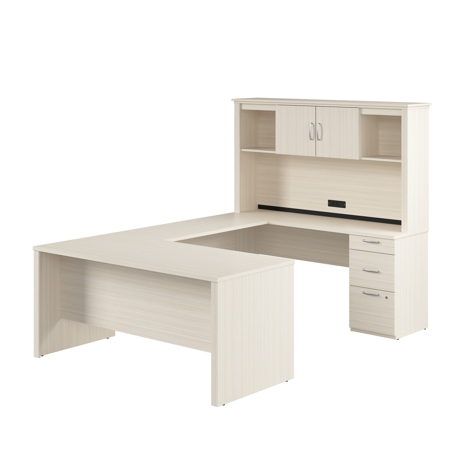 Bestar Logan 66W U or L Shaped Desk with Drawers and Hutch, White Chocolate (46410-31)