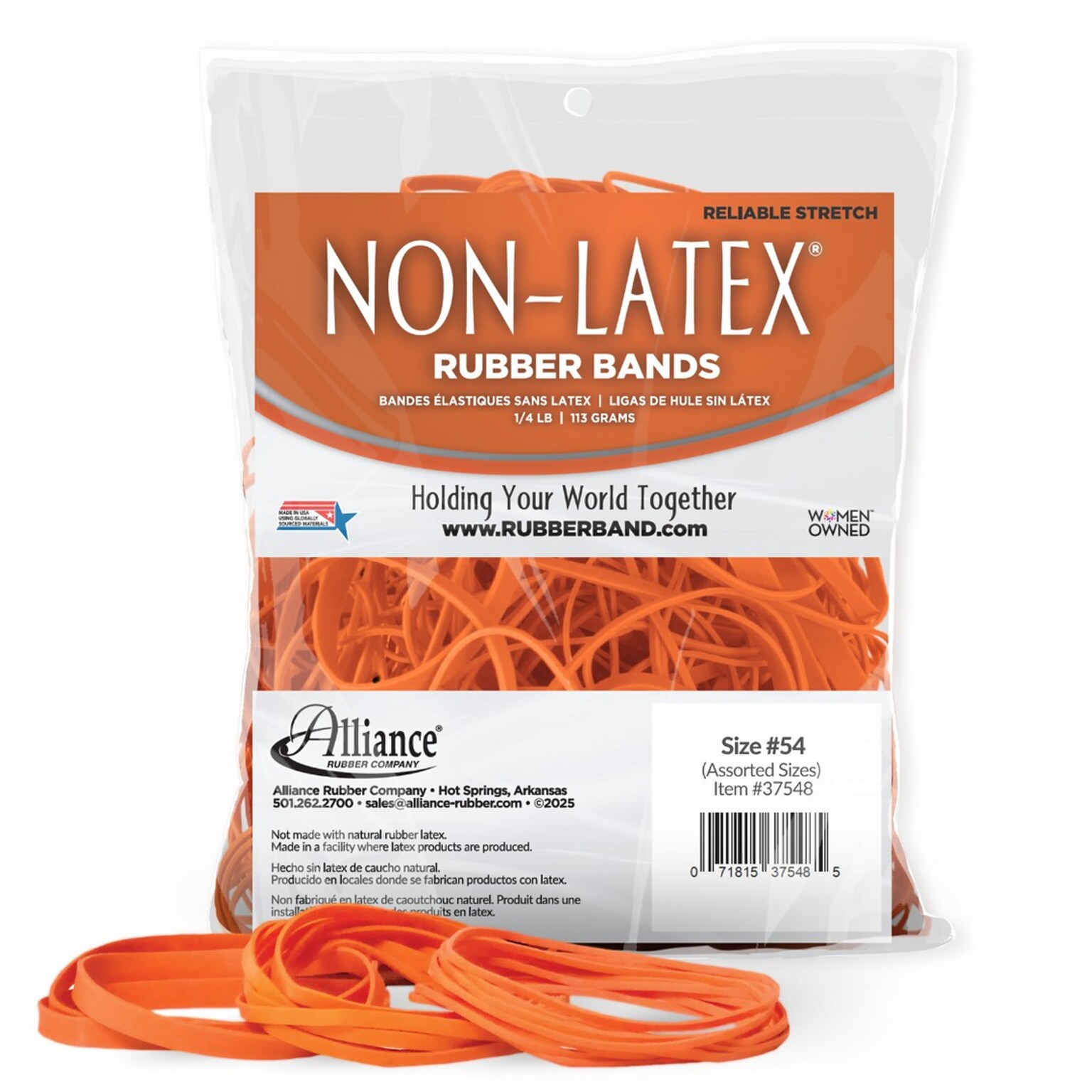 Alliance Non-Latex Multi-Purpose Assorted Rubber Bands, Orange (37548)