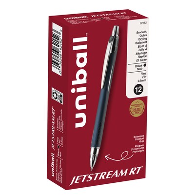 uni-ball Jetstream RT Retractable Ballpoint Pens, Fine Point, 0.7mm, Black Ink, Dozen (62152)
