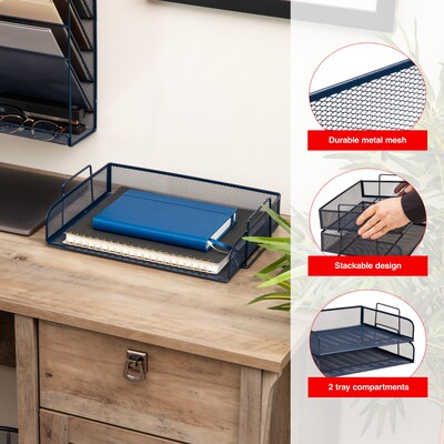 Staples Metal Mesh Side Loading Stackable Letter Tray, Letter Size, Navy Blue, 2/Pack (ST63840)