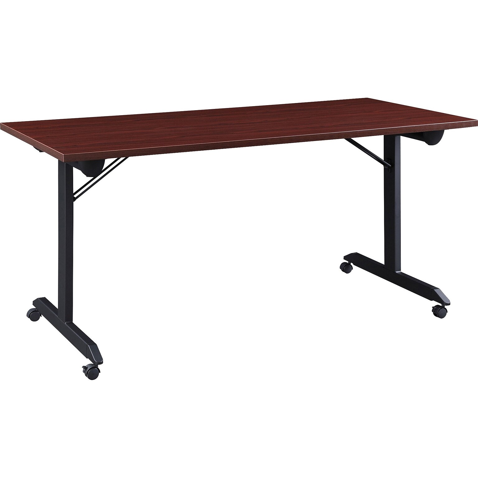 Lorell 63W x 24D Mobile Folding Training Table, Laminate, With Wheels, Mahogany (LLR60735)