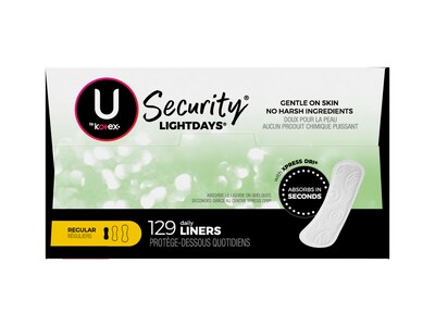 U by Kotex Security Lightdays Liner, Unscented, 129/Pack (49060)