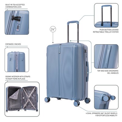 DUKAP Airley 25.79" Hardside Suitcase, 4-Wheeled Spinner, TSA Checkpoint Friendly, Blue (DKAIR00M-BLU)