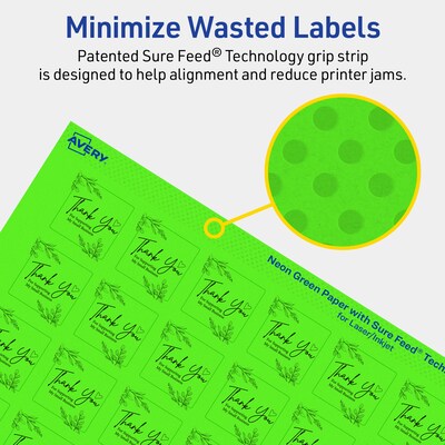 Avery Laser/Inkjet Multipurpose Square Labels, 1" x 1", Neon Green, 3840/Box (94103)