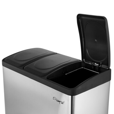 Elama Stainless Steel Indoor 3 Section Trash Can with Slow Close Lid, 12 Gallon, Silver (938120089M)