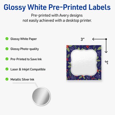 Avery Square Multipurpose Labels, 3 x 3, White, 60/Pack (19479370618)