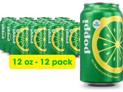 Poppi Prebiotic Lemon-Lime Soda, 12 fl. oz., 12 Cans/Case (XNA71034)
