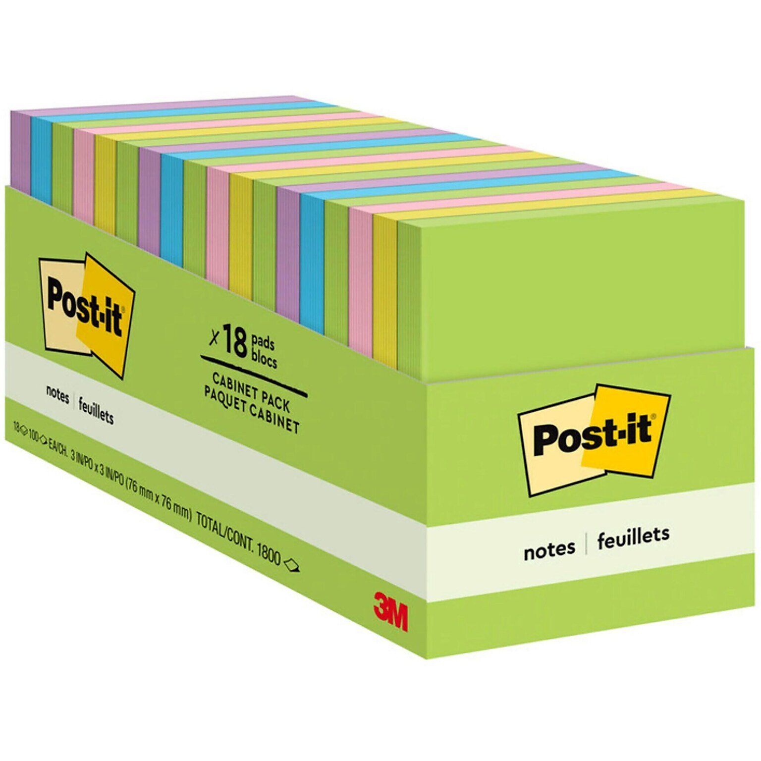 Post-it Notes, 3 x 3, Floral Fantasy Collection, 100 Sheet/Pad, 18 Pads/Pack (654-18BRCP)