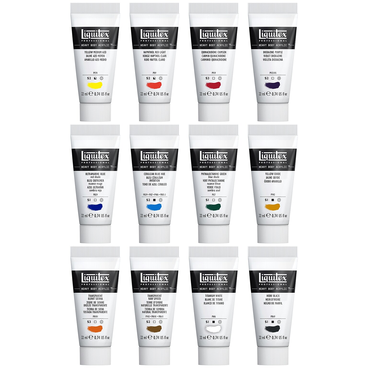 Liquitex Professional Heavy Body Acrylic Paint Tube, Assorted Colors, 22 mL, 12/Pack (LIQ3699357)