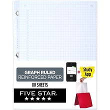 Five Star Reinforced Graph Paper, 8.5 x 11, 3-Hole Punched, 80 Sheets/Pack (170122/170036)
